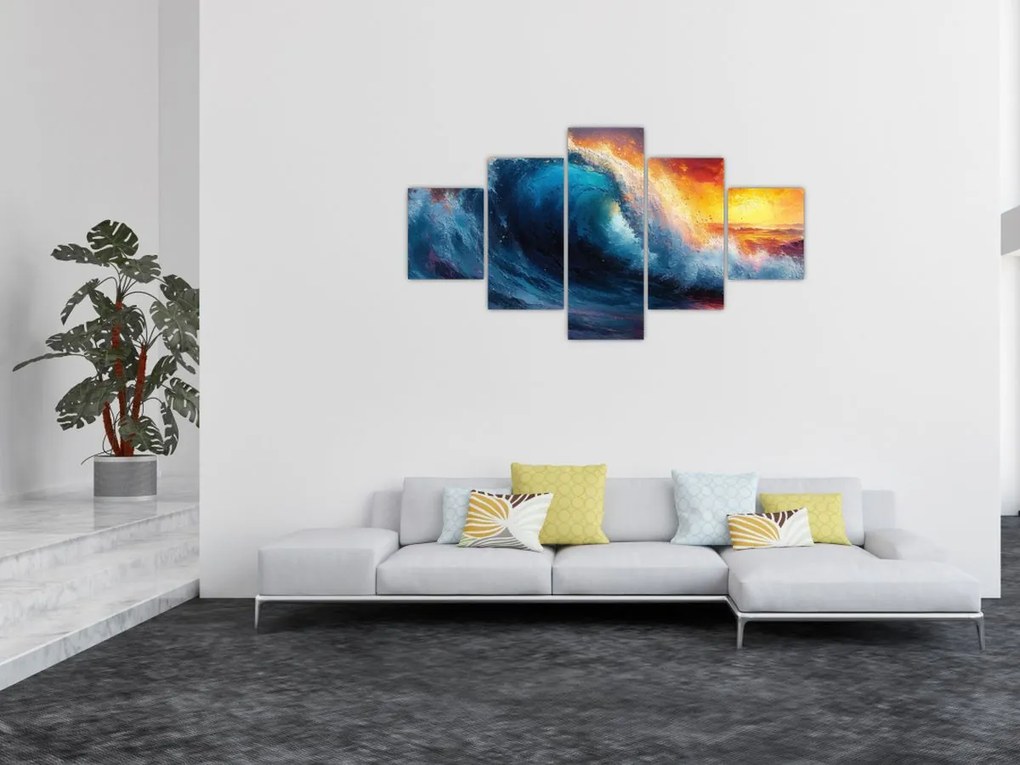 Obraz - Fala o zachodzie słońca (125x70 cm)