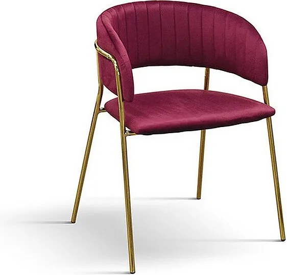 Zestaw 4 krzeseł w bordowej tkaninie z efektem aksamitu, złota rama - ORCHIES