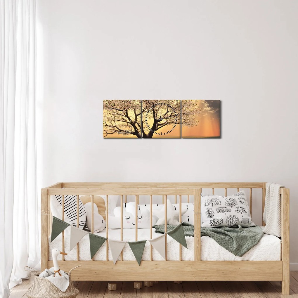 Obraz drzewa na łące (z zegarem) (90x30 cm)