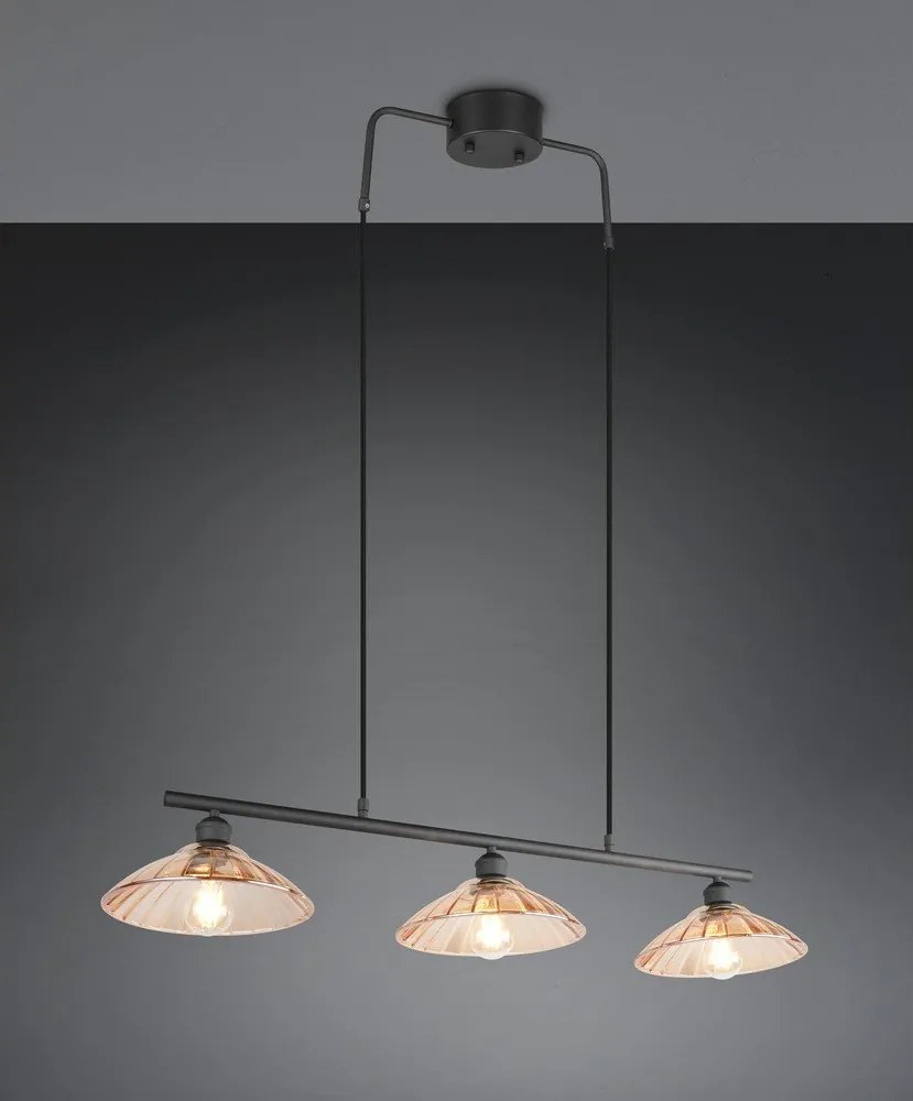 Czarno-bursztynowa metalowa lampa wisząca ze szklanym kloszem Eluna – Reality