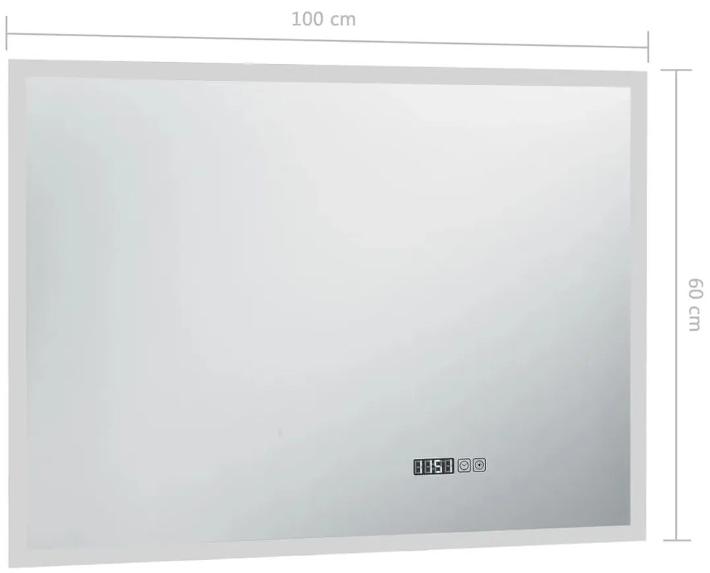 Nowoczesne srebrne lustro z zegarem LED 100x60 cm E3-A14