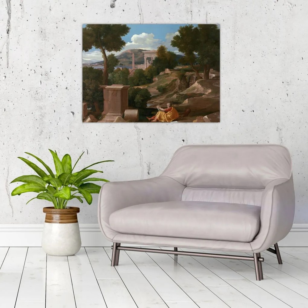 Obraz na szkle - Nicolas Poussin, Landscape with Saint John on Patmos, reprodukcje (70x50 cm)