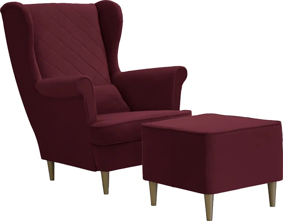 Fotel uszak skandynawski z podnóżkiem CLEO Czerwony