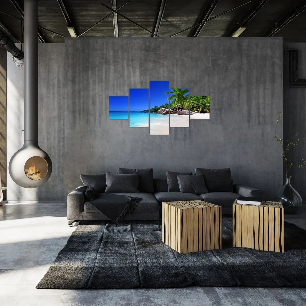 Obraz plaży na wyspie Praslin (125x70 cm)