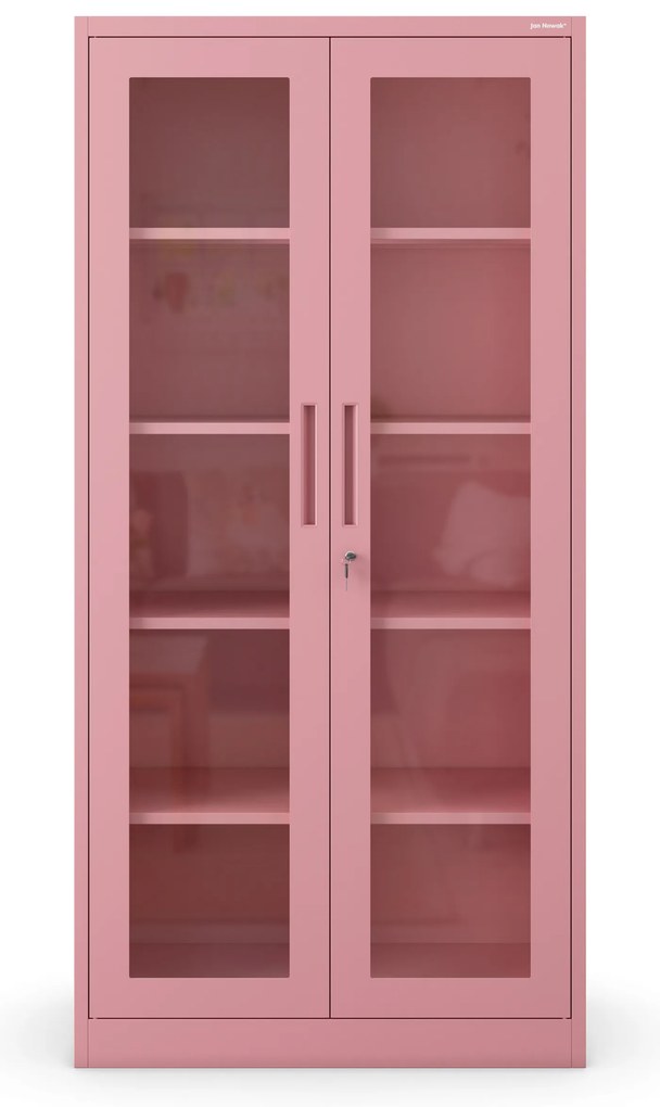 Witryna przeszklona metalowa wysoka z zamkiem pudrowy róż, 900x1850x400 mm: AMELIA Fresh Style