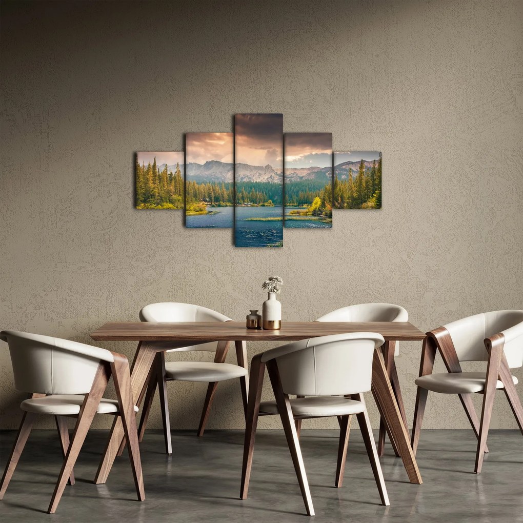 Obraz górskiej rzeki i gór (125x70 cm)