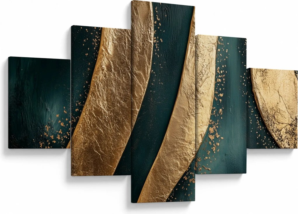 Obraz - Zielona abstrakcja ze złotem I. (125x70 cm)