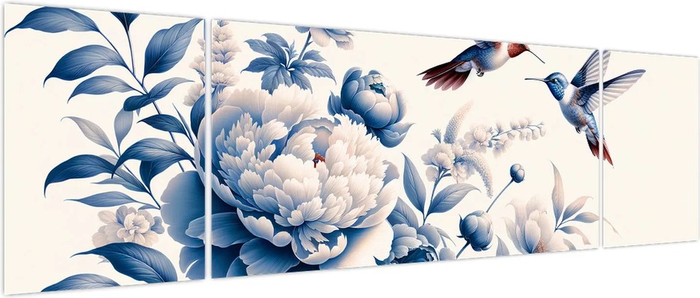 Obraz - Kolibry nad kwiatem (170x50 cm)