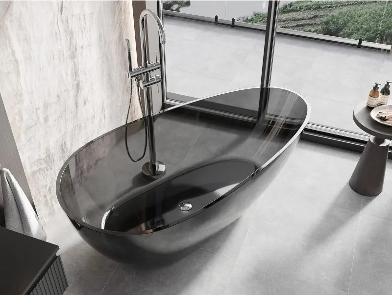 Mexen Glass wanna wolnostojąca transparentna 160 x 80 cm, black, korek chrom - 58061608013