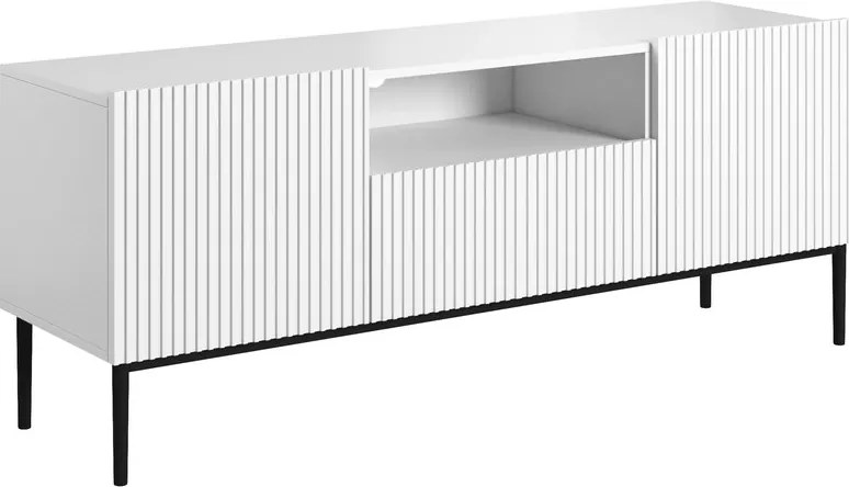 Szafka RTV z szufladą Nicole 150 cm - biały mat / czarne nóżki