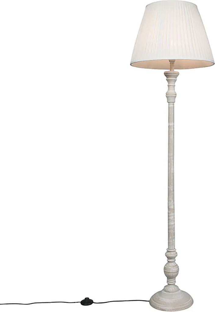 Inteligentna lampa stojąca szara z plisowanym abażurem białym w komplecie z WiFi A60 - Classico