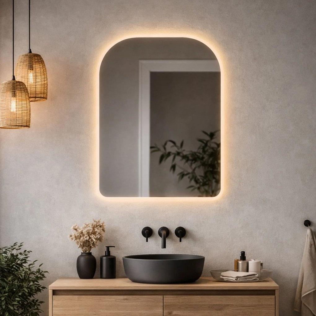 Lustro portalowe oszlifowane z podświetleniem ROUND Soft LED | Różne rozmiary | Różne kolory : Kolor tafli szkła - Grafit, Rozmiar - 70x100 cm