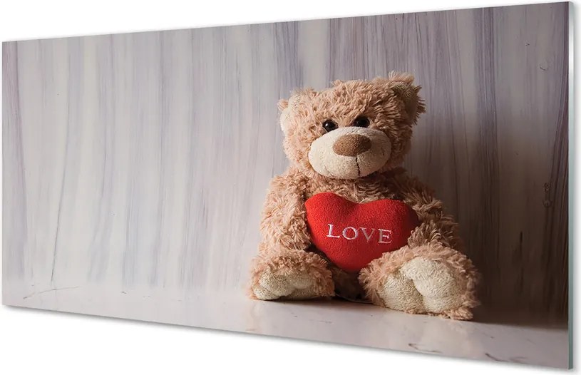 Szklany Panel Pluszowy Miś z Sercem