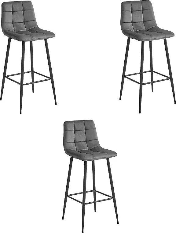 Stołek Valora TEOTO, ciemnoszary, aksamitne, czarne nogi, do kuchni x3