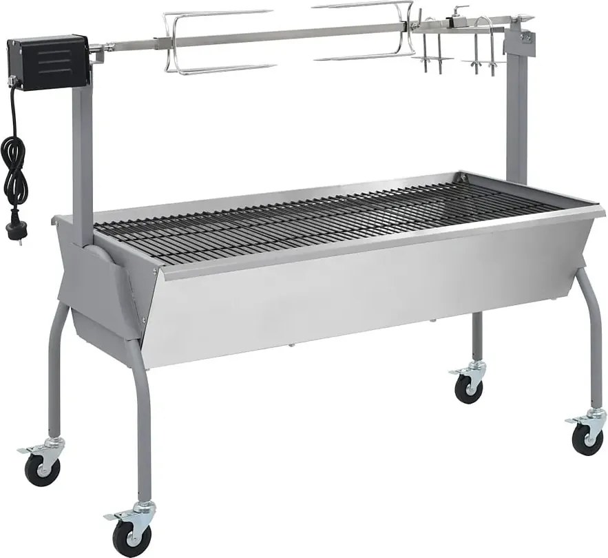 Srebrny ogrodowy grill z rożnem do pieczenia C5-C60