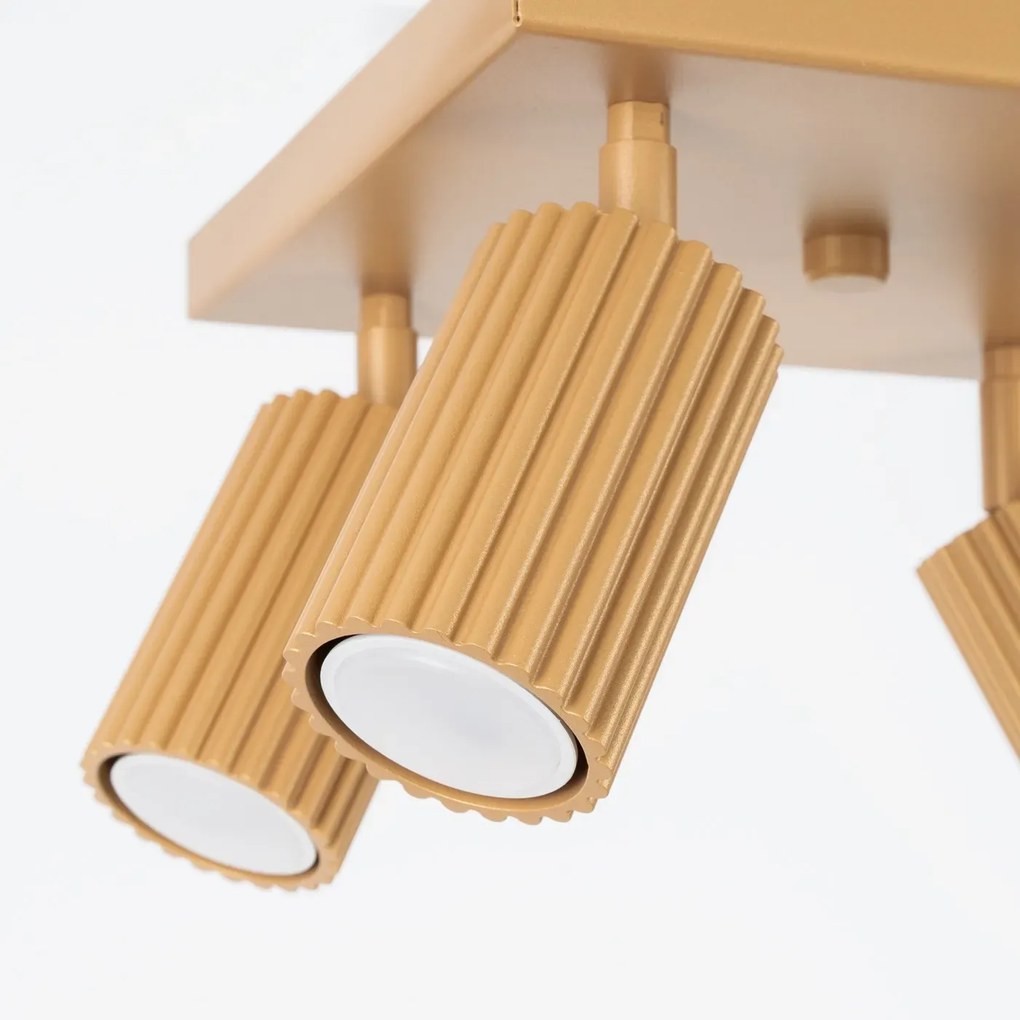 Plafon czteropunktowy KARBON 4 złoty kwadratowy SOLLUX  LIGHTING