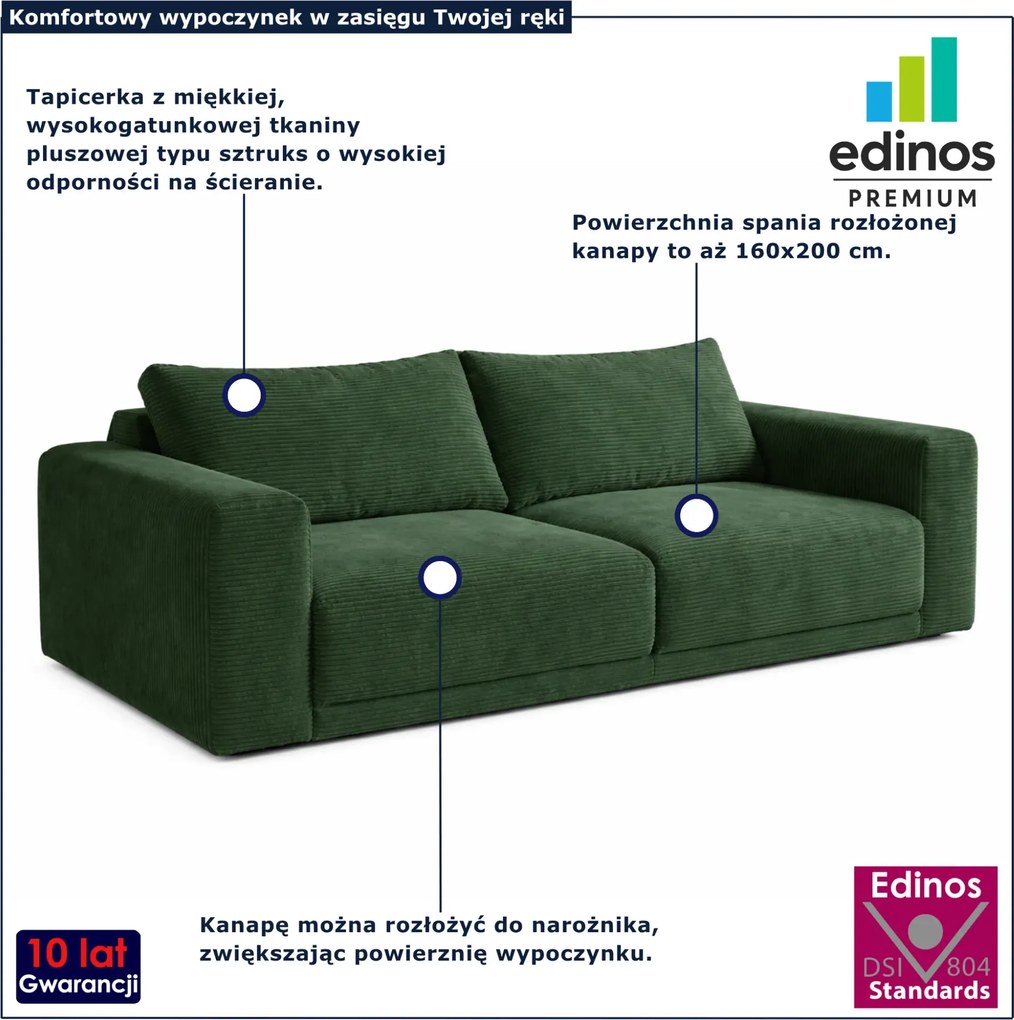 Sztruksowa kanapa rozkładana butelkowa zieleń - Dierra