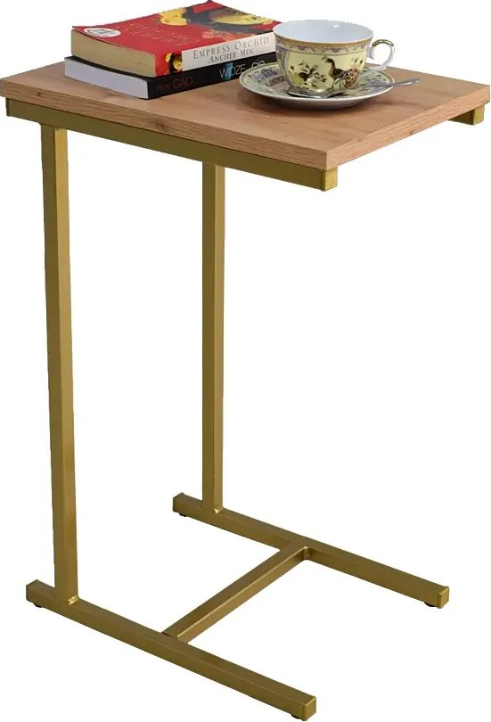 Stolik pomocniczy z metalowym stelażem złoty + dąb artisan H3-K20