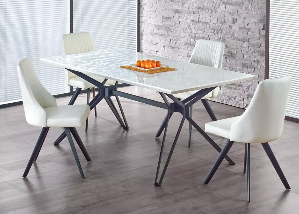 THERESE – nowoczesny stół prostokątny do jadalni i salonu, 160 x 90 cm z lakierowanym blatem MDF i stalowymi nogami