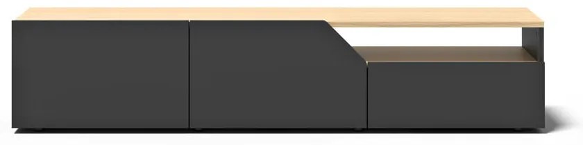 Czarna szafka pod TV z blatem w dekorze dębu 180x38 cm Verone – TemaHome