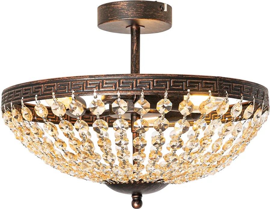 Klasyczna lampa sufitowa brązowa i kryształowa 3-punktowa - Mondrian