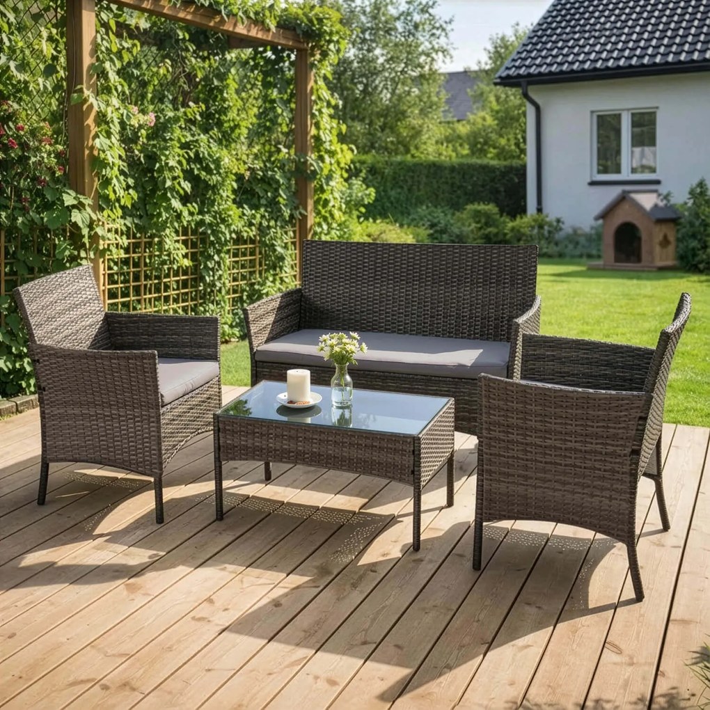 Zestaw Mebli Ogrodowych MISSISIPI Szary Sofa Krzesła Stolik Tarasowy Technorattan Nowoczesne