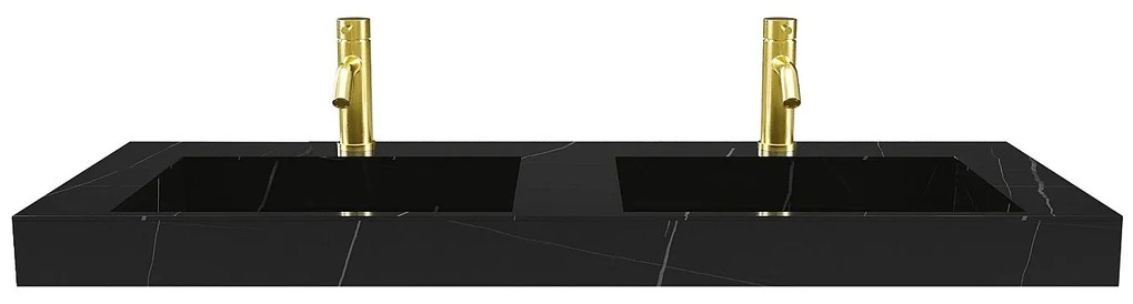 Umywalka podwójna wisząca solid surface z efektem czarnego marmuru - szer. 120,2 x gł. 45,2 x wys. 8 cm - TAKOTNA