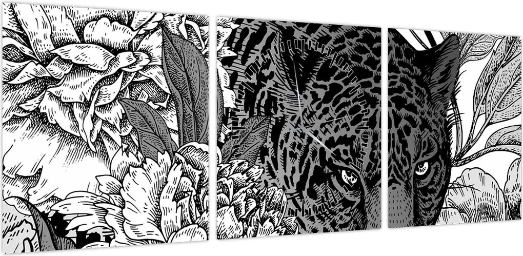Obraz - Egzotyczny ogród (z zegarem) (90x30 cm)