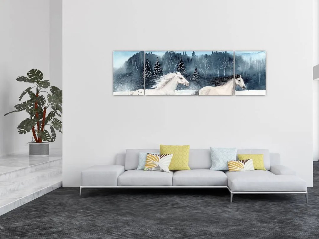 Obraz malowanych koni (170x50 cm)