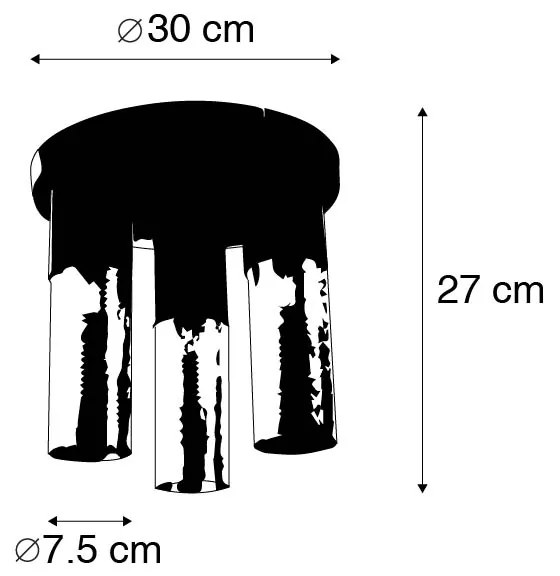 Industrialna lampa sufitowa czarna ze złotym okrągłym 3-światłowym - Raspi