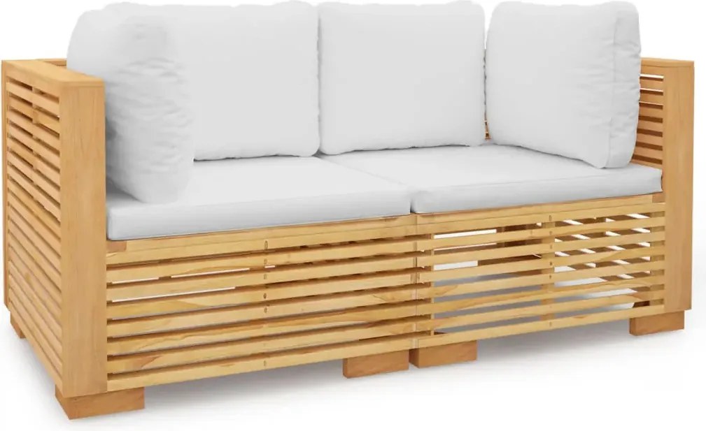 Drewniana modułowa sofa ogrodowa z kremowymi poduszkami K4-E20