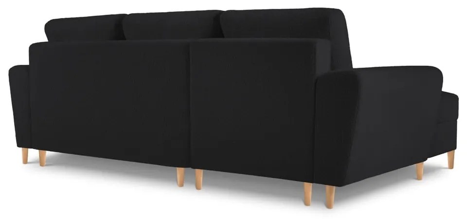 Czarny rozkładany/ze schowkiem narożnik z materiału bouclé (lewostronny/z szezlongiem) Kyoto – Cosmopolitan Design