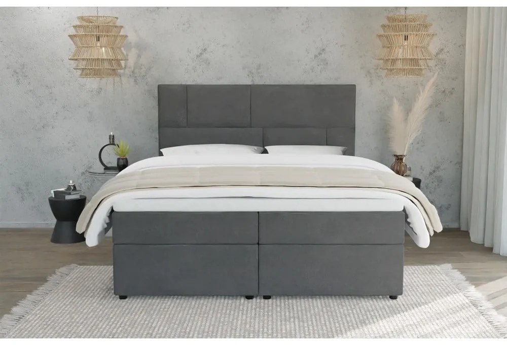 Szare łóżko boxspring ze schowkiem 180x200 cm Lola – Ropez