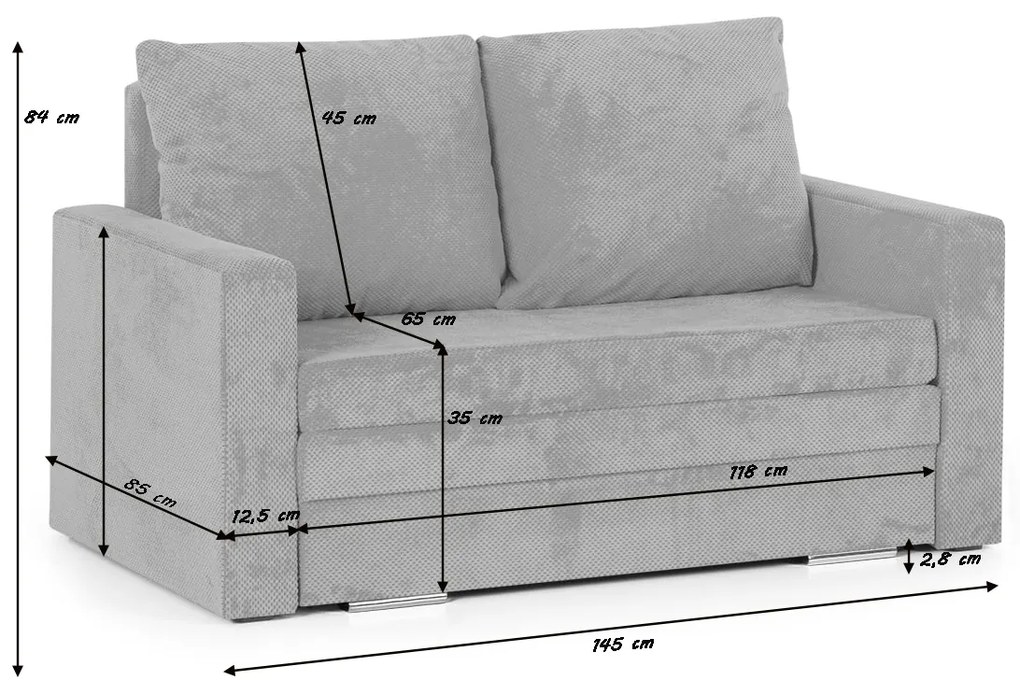 MEGA OKAZJA Sofa 2os rozkładana COMA z funkcją spania CZARNA Tkanina DOT100 Czarny