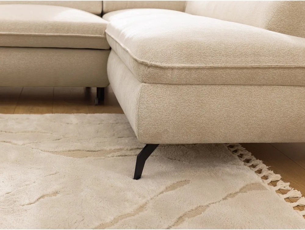 Beżowy narożnik z tkaniny szenilowej (prawostronny/w kształcie litery L) Marbeya – Ropez