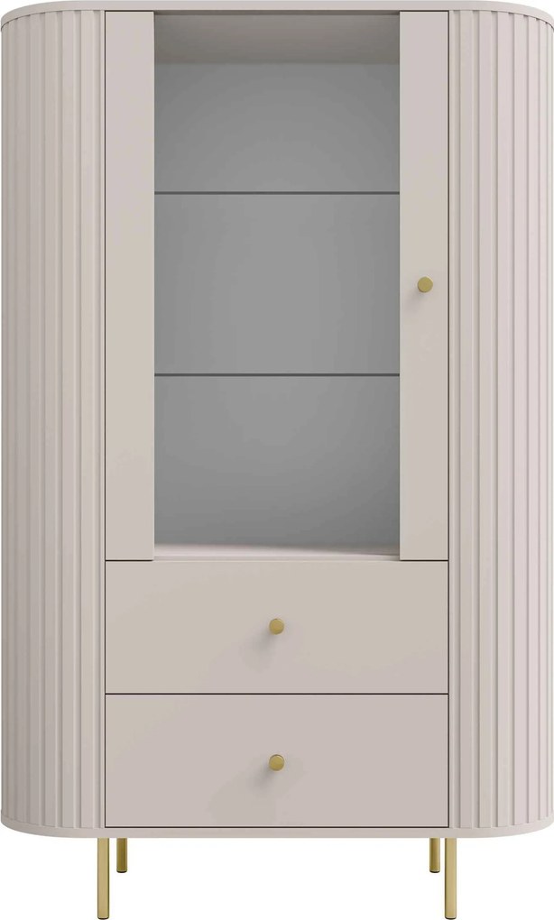 Witryna BOLLA 155 x 97,4 cm, Stojąca witryna do Salonu, Odcienie beżu