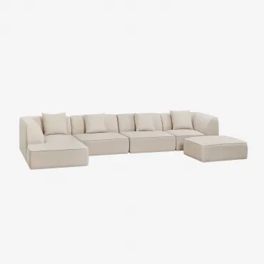 Sofa Modułowy Z Lewym Szezlongiem, 4-częściowy, Z Tapicerowanym Pufem Cardea Szenila Kremowy Beż - Sklum