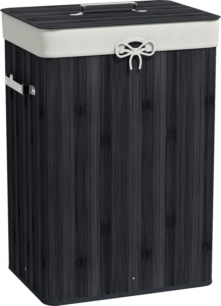 HOMCOM Kosz na pranie, skrzynia na pranie, pojemnik na pranie z pokrywą, worek z płótna, bambus, składany, 72 l, czarny 40 x 30 x 60 cm | Aosom PL