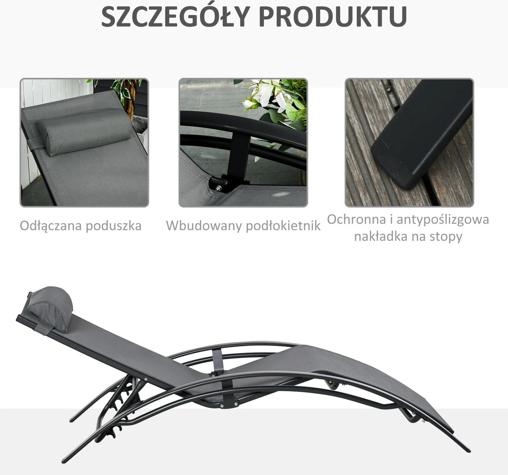 Outsunny Leżak Ogrodowy do Opalania Ciemnoszary Stylowy i Wygodny 170x64x82cm | Aosom PL
