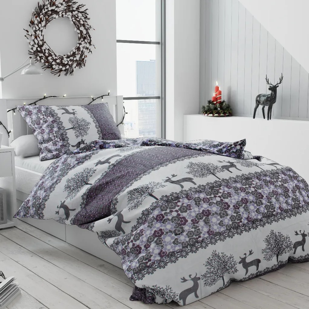 PrzytulneMieszkanie.pl PrzytulneMieszkanie.pl Pościel z mikropluszu Świąteczne renifery szare