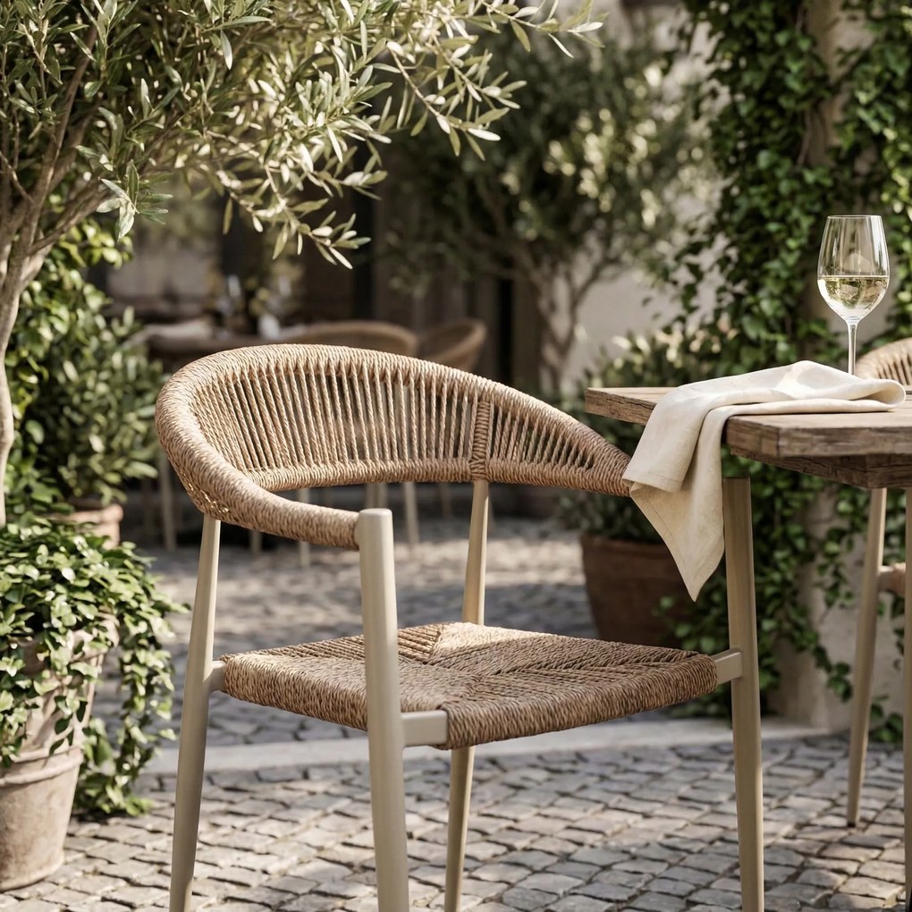 Krzesło Ogrodowe Beżowe 56x60x78 cm Plecione Sznurki Nowoczesne Wytrzymałe