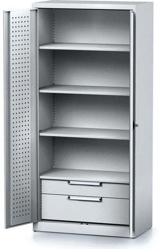 Szafa warsztatowa MECHANIC, 1950 x 920 x 500 mm, 3 półki, 2 szuflady, szare drzwi