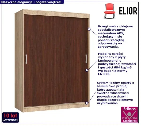 Szafa przesuwna z półkami i drążkiem dąb sonoma + wenge B3-R46