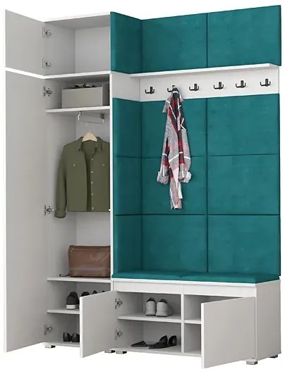 Garderoba z szafką na buty biały + butelkowa zieleń A3-B81