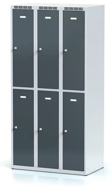 Alfa 3 Metalowa szafka skrytkowa, 6 schowków, 1800 x 900 x 500 mm, zamek obrotowy, drzwi ciemnoszare