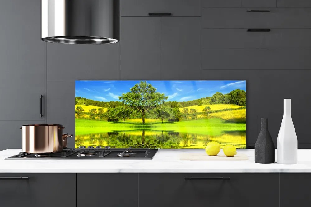 Szkło do Kuchni na Ścianę Samotne Drzewo na Polanie