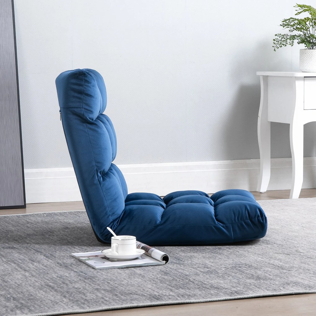 HOMCOM Sofa podłogowa z materacem Niebieska Regulowane oparcie Pluszowy materiał dla gości 55x71x53,5 cm | Aosom PL