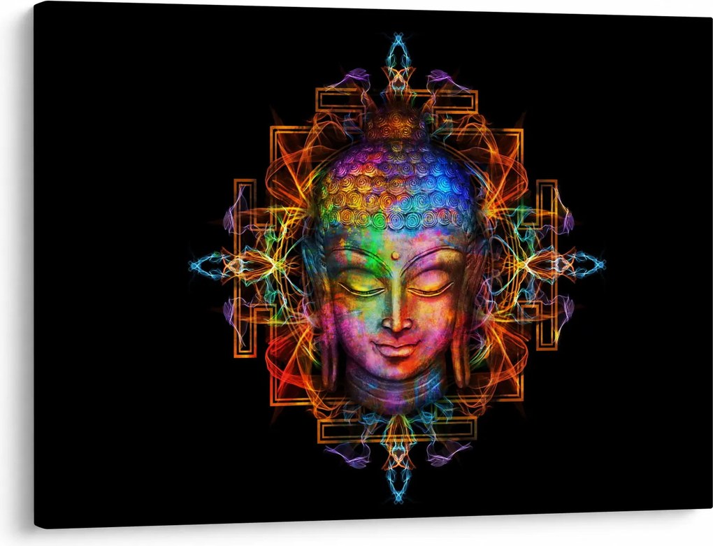 Obraz - Popiersie Buddy w neonowych kolorach (70x50 cm)