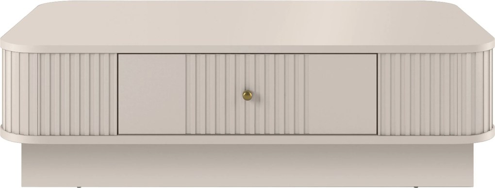 Stolik kawowy Vesper 103x60 cm z szufladą na cokole - kaszmir / złoty uchwyt