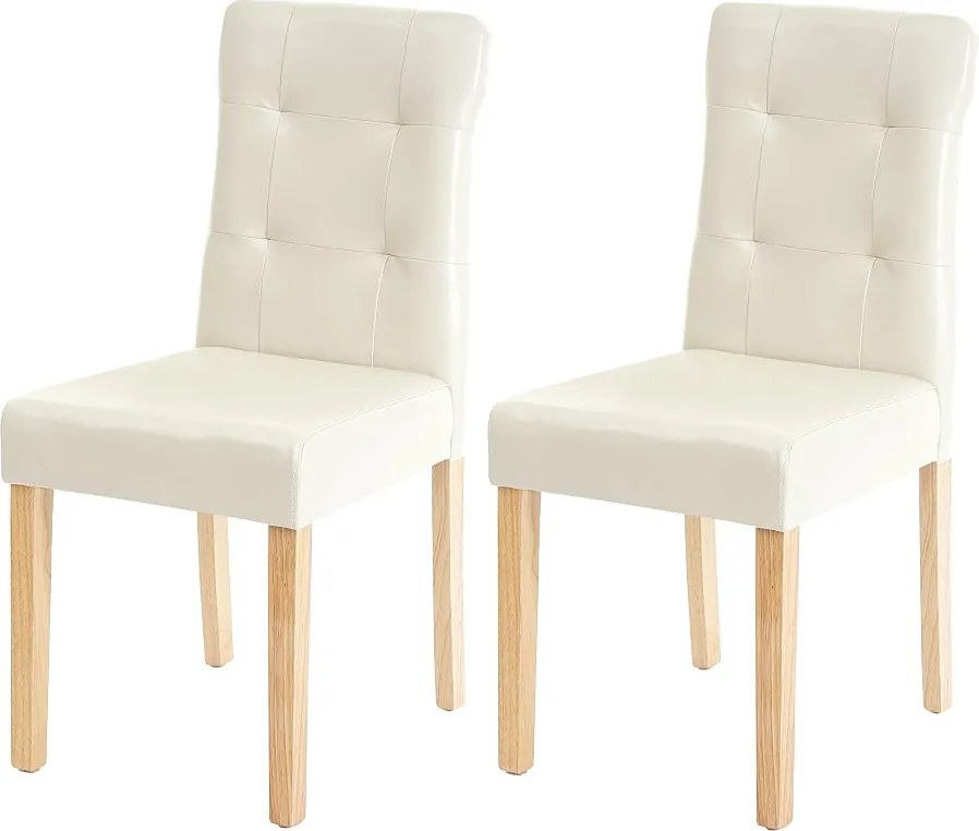 Krzesło do jadalni MCW-E58 (zestaw 2 sztuk),  imitacja skóry kremowy, jasne nogi